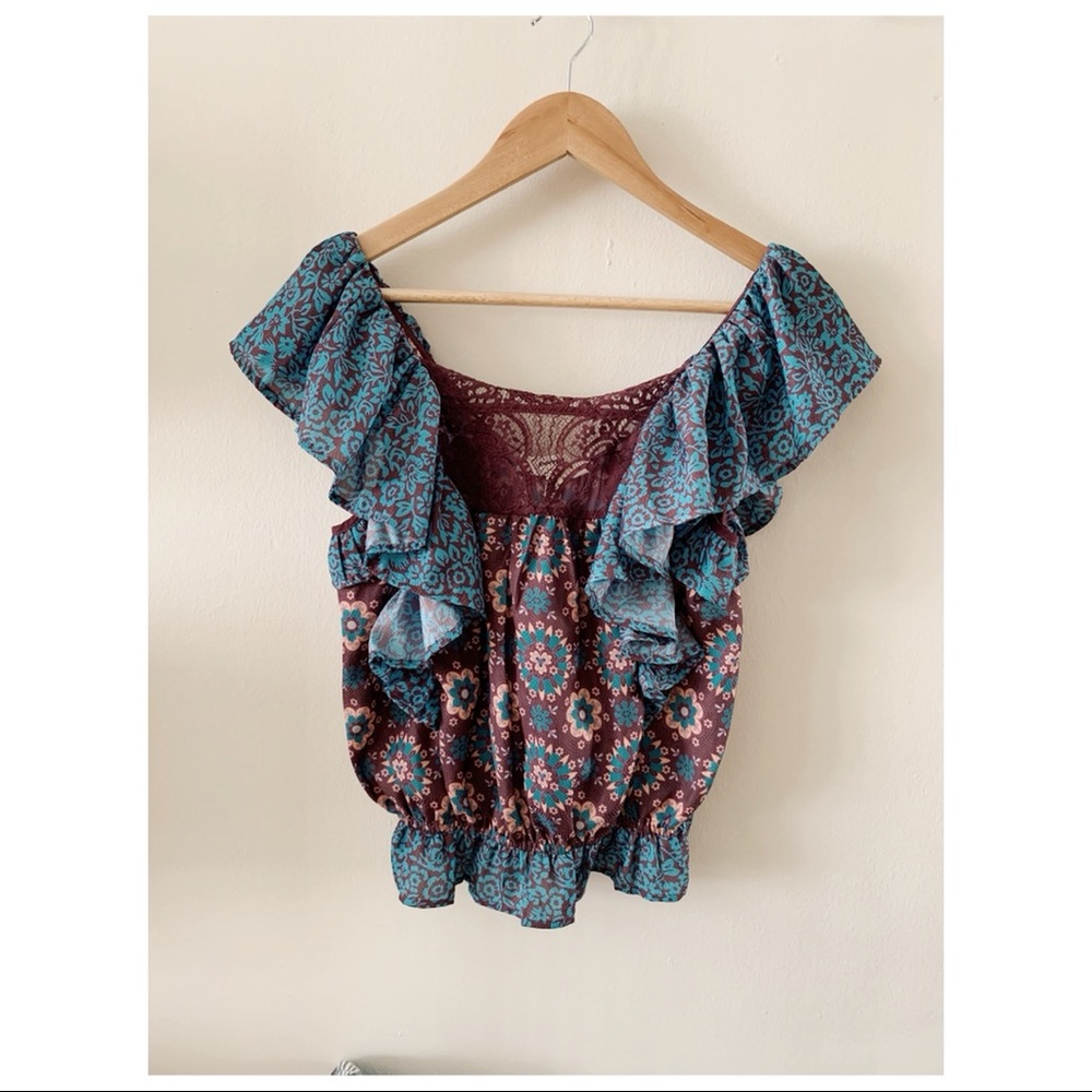 Anthropologie // Floral Ruffle Blouse from Porridge